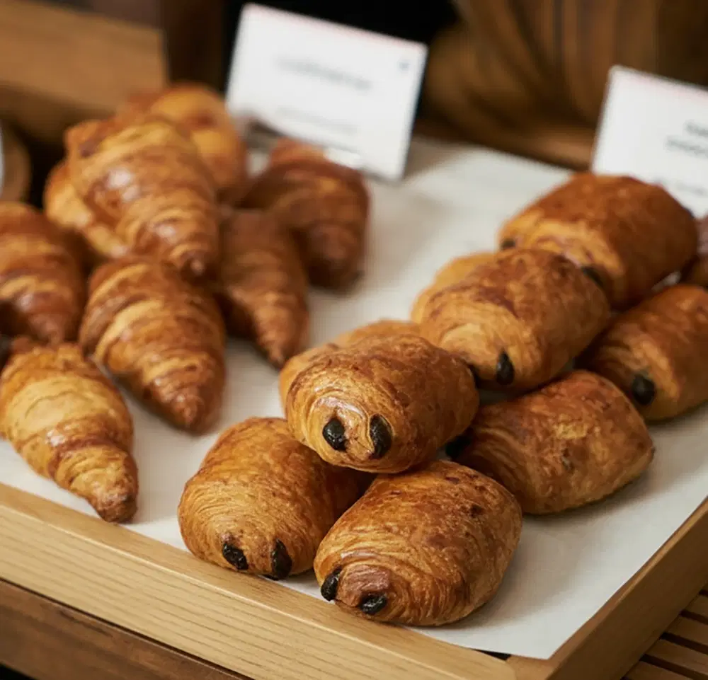 Selection of different pastries on a wooden board